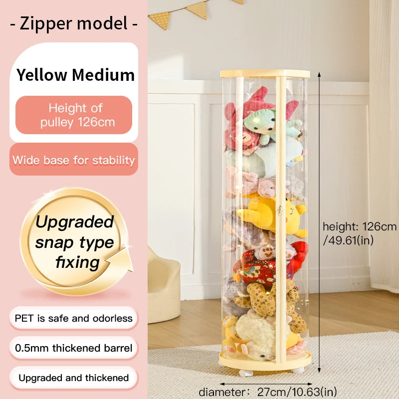 Transparent Doll Storage Box Circular Organizer For Plush Toys With Clear Zipper Closure K01