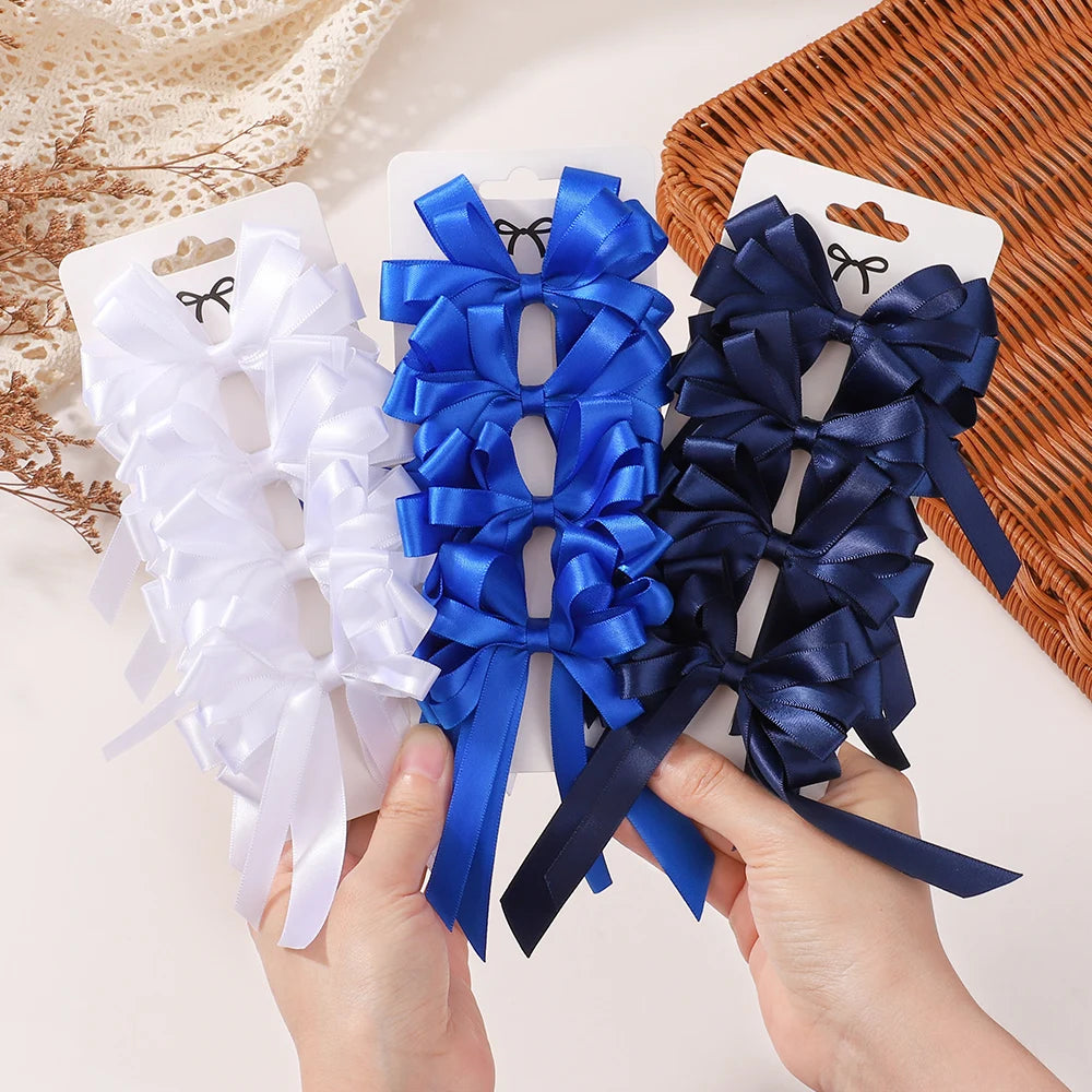 2Pcs Gorgeous Flower Bows Hair Clips Exquisite Tassel Ribbon Hairgripes Girls Party Decoration Hair Accessories