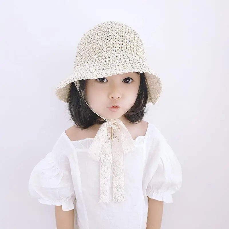Fashion Lace Baby Hat Summer Straw Bow Baby Girl Cap Beach Children Panama Hat Princess Baby Sun Hats and Caps for Kids 1PC