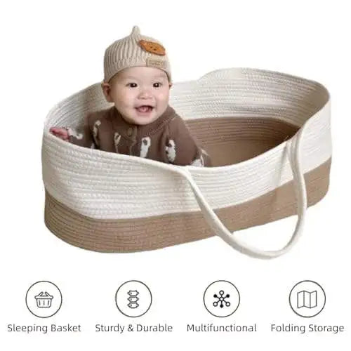 Newborn Infant Cradle Portable Outdoor Cotton Rope Woven Baby Sleeping Clothing Storage Nursery Storage Basket Toddler Nest Bed