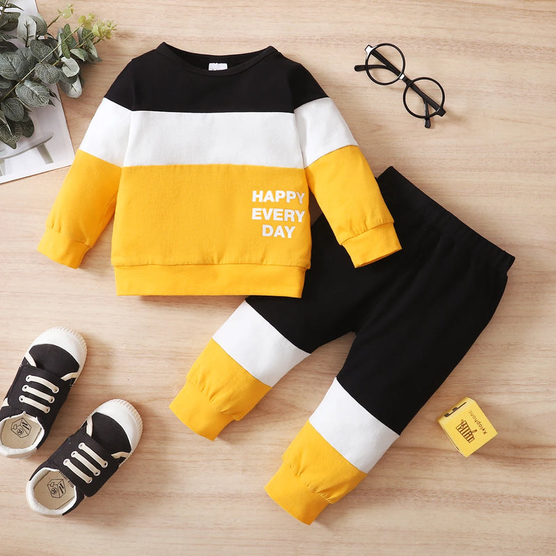 0-24 Months Baby boy Set  Color Blocked letter Long sleeved+Long pants 2pc/set Toddler Autumn Baby Boy Casual Clothing