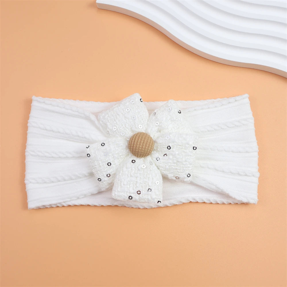 2026 New Arrival Baby Girl Flower Headband Soft Nylon Elastic Turban Sequin Tweed Bow Newborn Hairbands Toddler Hair Accessories
