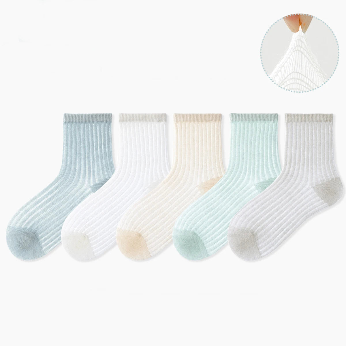 5 Pairs Cotton Childrens Mesh Socks Soft Thin Spring Summer Sock Kids Baby Solid Color Sock Boys Girls Breathable Casual Sockens