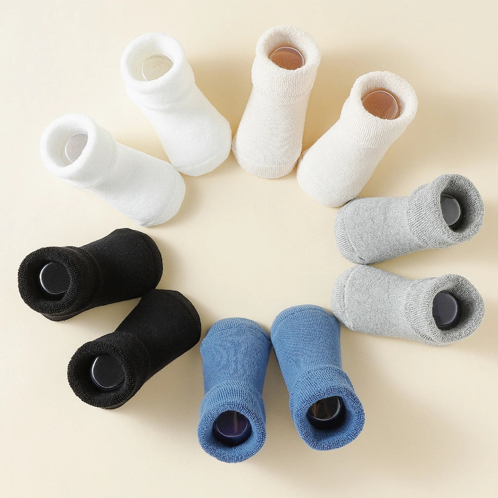 5 Pairs Baby Socks Winter Thick Terry Kids Mid Tube Socks For Girl Boy Solid Color Warm Newborn Anti Slip Floor Socks