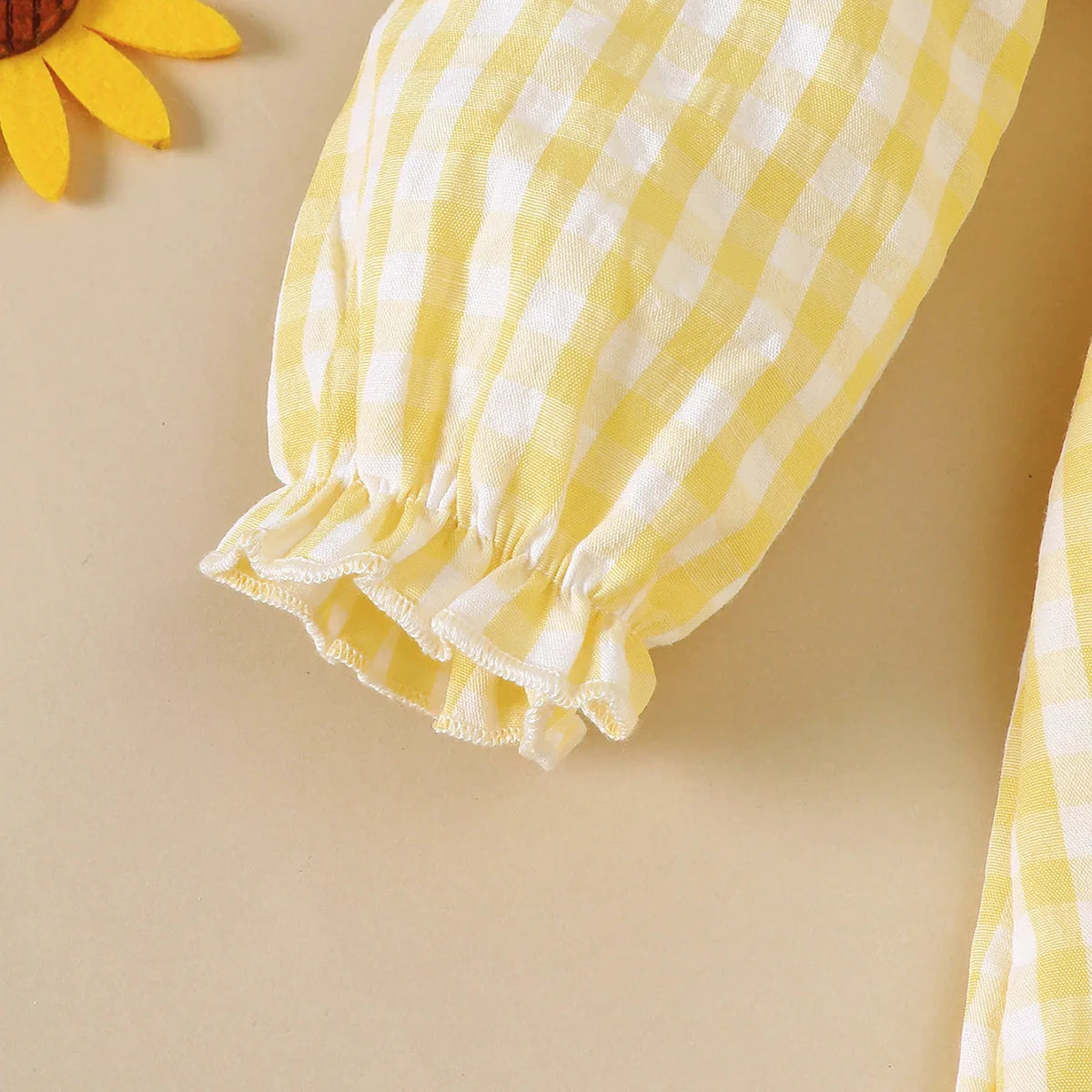 0-3 Year Cute Baby girl Dress Lace Border Doll Collar Yellow Checkered Dress for Toddlers Autumn Dress for Outdoor activities
