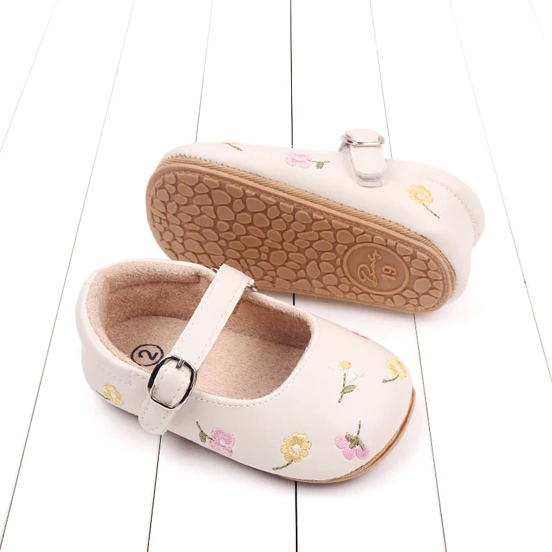 Baby Girl Princess Shoes High Quality Soft PU Embroidery Flower TPR Sole Anti-slip for Toddler Girl 0-18 Months New Fashion