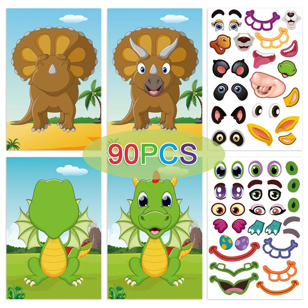Make a Face DIY Animal Princess Dinosaur Jigsaw Stickers Kids Puzzle Games Funny Cartoon Educational Craft Stickers Toy For Baby