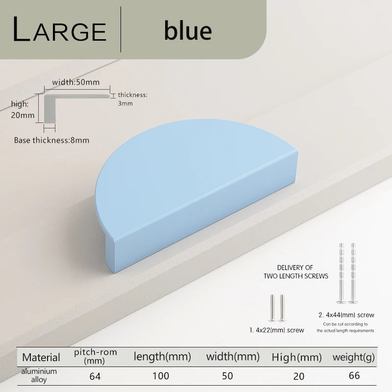 Wardrobe Door Handle Half Round Cabinet Knob For Dresser Drawer Colorful Pink Blue Green White WHH01