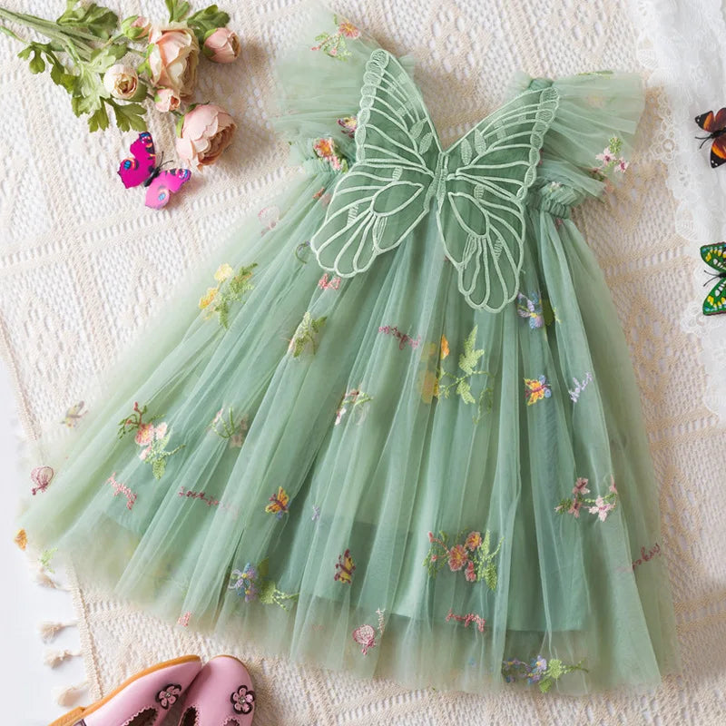 Summer New Cute Butterfly Chiffon Baby Girl Dress, Princess Style Children'S Clothing (9 Months -4 Years Old)