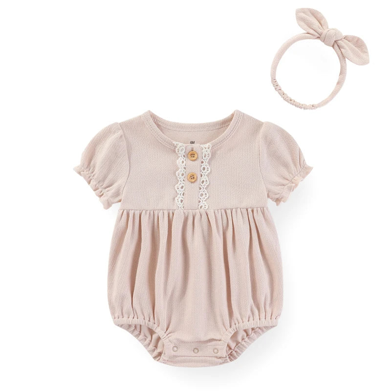 Kiddiezoom Baby Girls Bodysuit And Headband Set 6-24M Short Sleeve Cotton Easy Care
