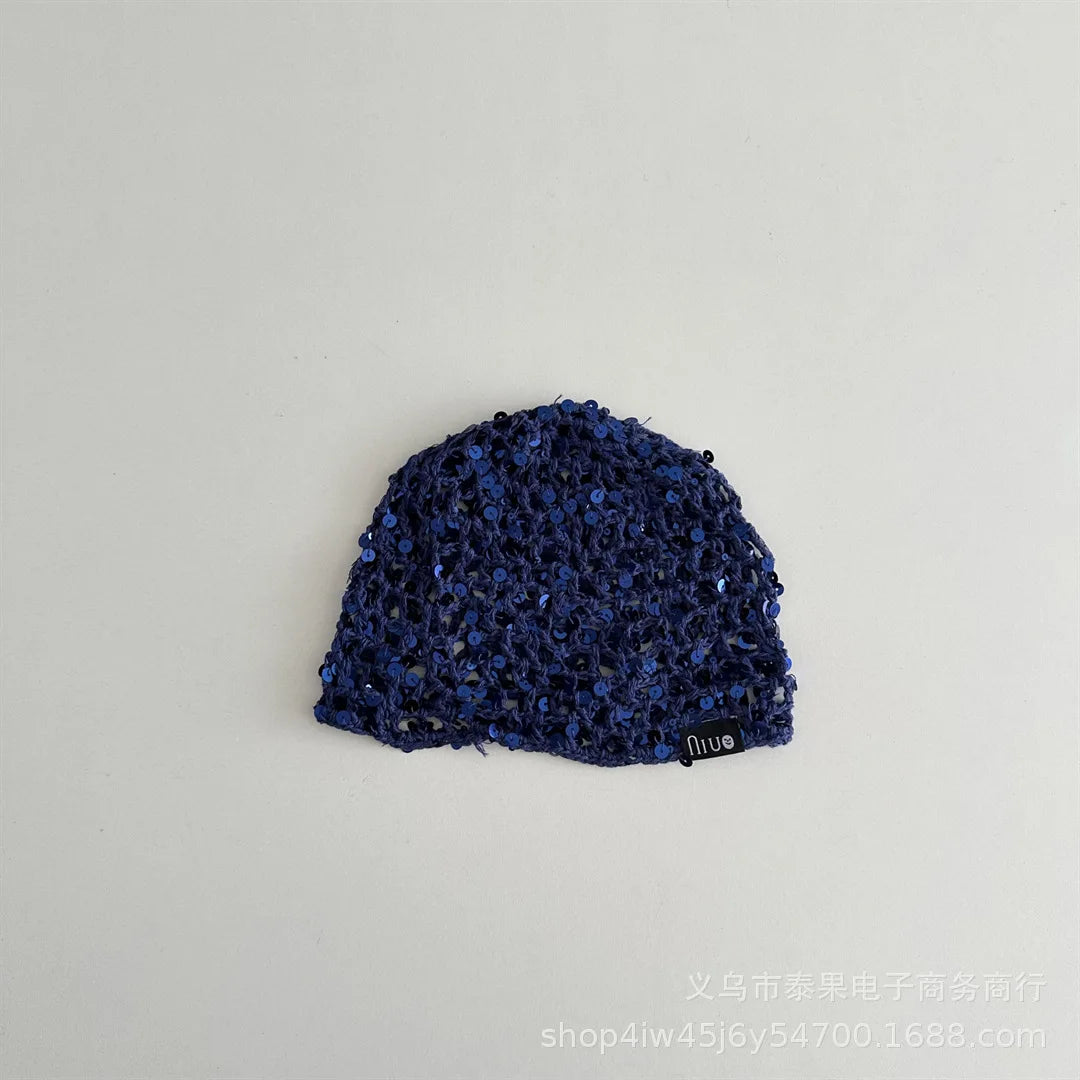 Sequin Hollow Knitted Pullover Hat For Girls Fishnet Headwrap Hwr01 Ethnic Style Cap