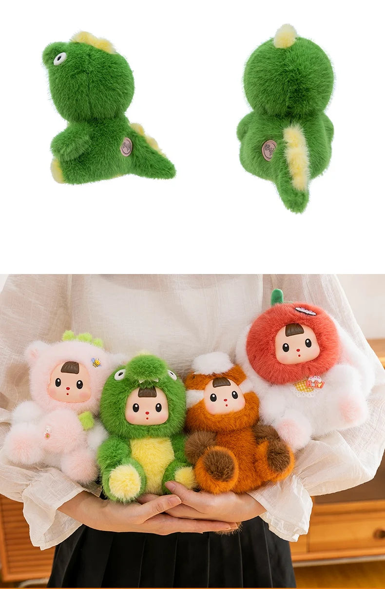 17cm Soft Vinyl Face Plush Little Dinosaur Tomato Rabbit Raccoon & Strawberry Doll Cute Cartoon Animal Stuffed Toy