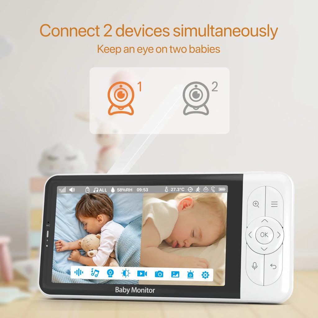 Tuya Smart Baby Monitors camera  5"1080P Display Temperature Detection APP View Control Baby Nanny 2-Way Audio Baby Cam