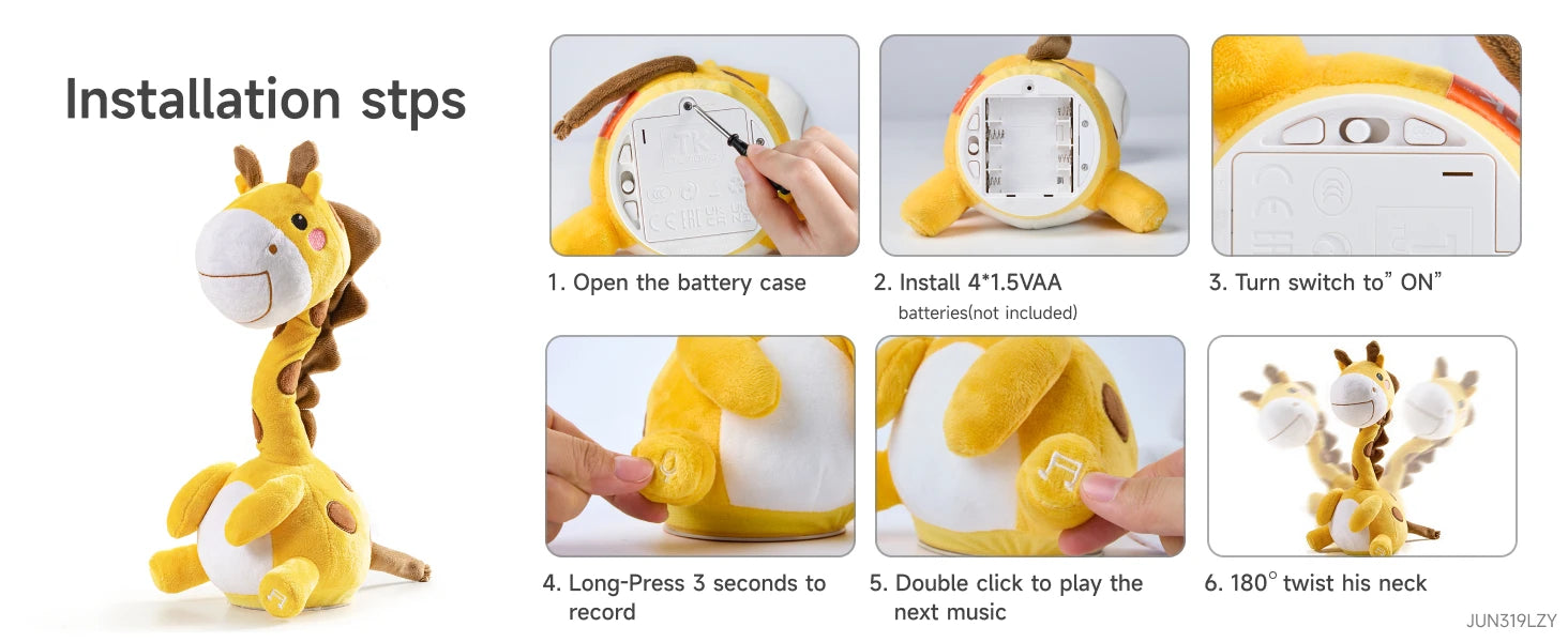 Dancing Talking Dinosaur Toy Mimicking Twisting Electronic Soft Plush Giraffe Toy with Record Repeating What You Say Singing