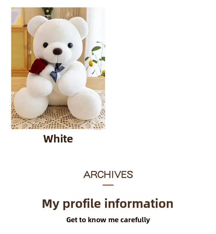 Wedding Rose Bear Plush Toy Cute Stuffed Animal Gift for Valentines Day Anniversary and Romantic Celebration Decor