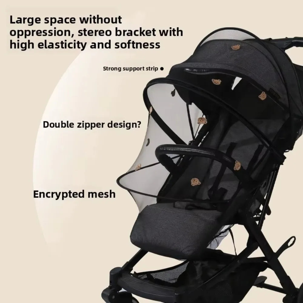 New Ventilate Stroller Mosquito Net Zipper Folding Pushchair Mosquito Net Cartoon Embroidery Mesh Baby Mosquito Cover Outside