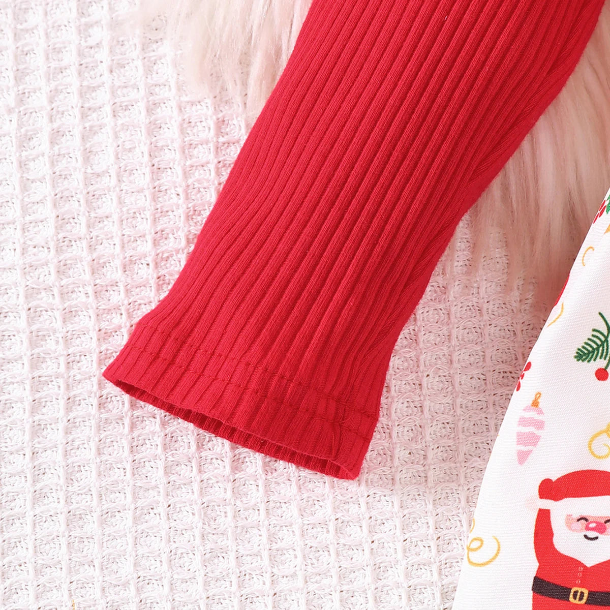 Girls' Christmas Dress Round Neck Santa Claus Printed Long Sleeve Dress+Belt 2Pcs/Set New Year's Clothing for Girls 1-7 Years