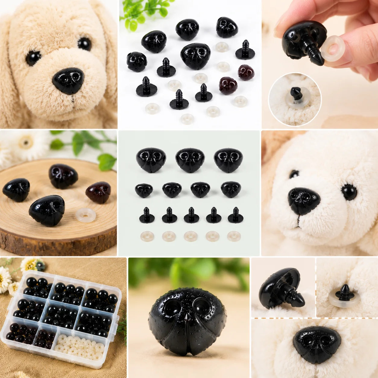 DIY 10pcs 5.5-7-9-12-13-16-18MM Plush Toy Dog Nose Doll Accessories Black Plastic Plush Safety  Nose For Toys  Funny Toy Animal