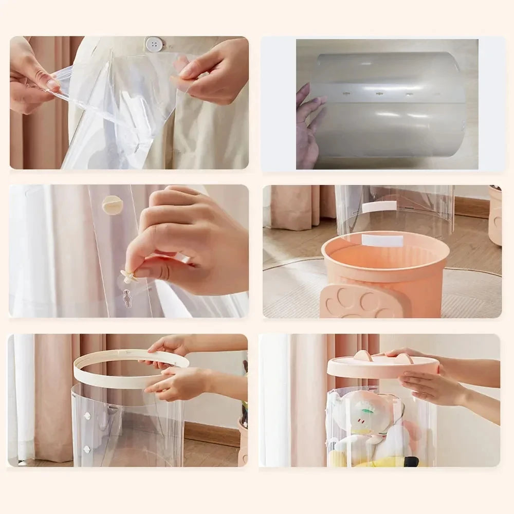 Transparent Doll Plush Storage Box Bucket Moistureproof Stuffed Animal Organizer Tube for Children's Toys Home Organization