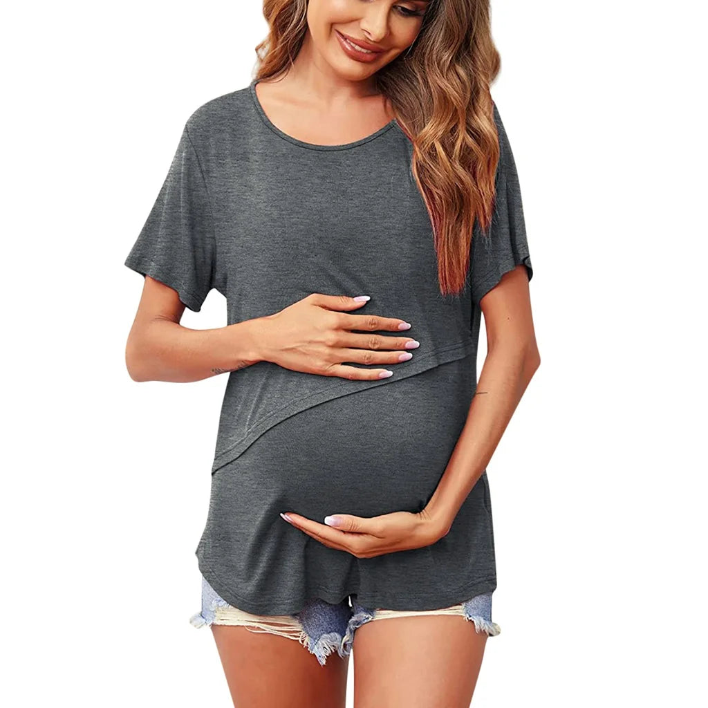 3PCS Summer Fashion Irregular Pregnant Women Breastfeeding Top Comfortable Round Neck Anti Light  Short Sleeve T-shirt