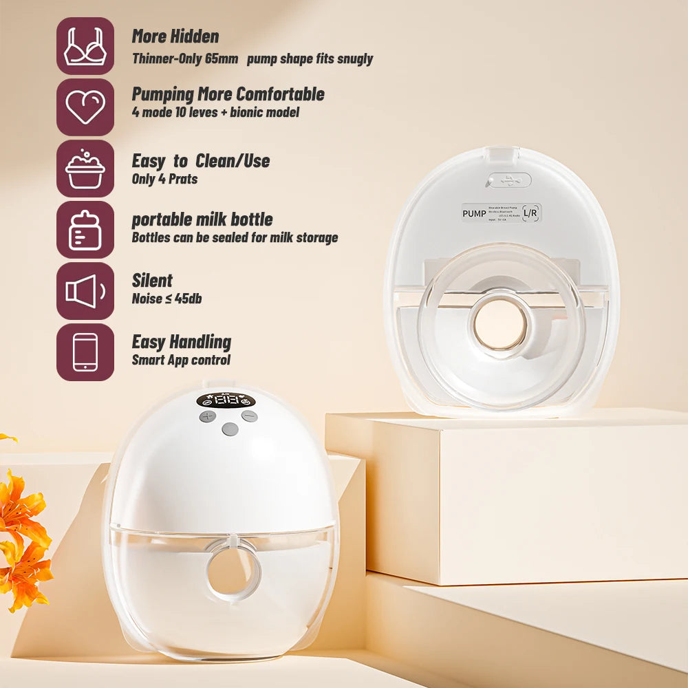 STLF BPA-Free Hands Free Silicone Wireless Electric Breast Pump Wearable Breast Milk Pump for Baby Feeding With/ without APP