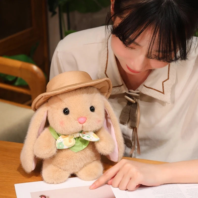 Hot Lovely Outing Trip Bunny Plush Toys Fluffy Cozy Cartoon Sun Hat Little Rabbit Doll Gentle Children Companion Xmas Gift
