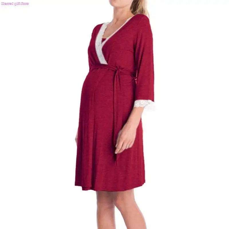 D0JC Breathable Pajama Dress Pregnancy Clothes Maternity Robe Nightgown Sleepwear