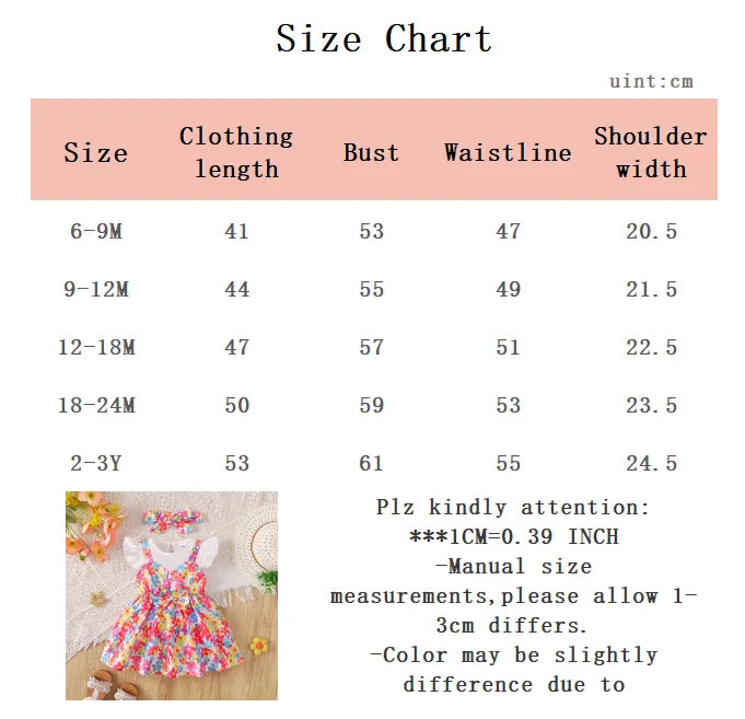0-3 Year Baby girl Dress Round neck Colorful Floral Bow Dress+Headband Set Summer Cute Baby girl Casual Dress Baby clothing