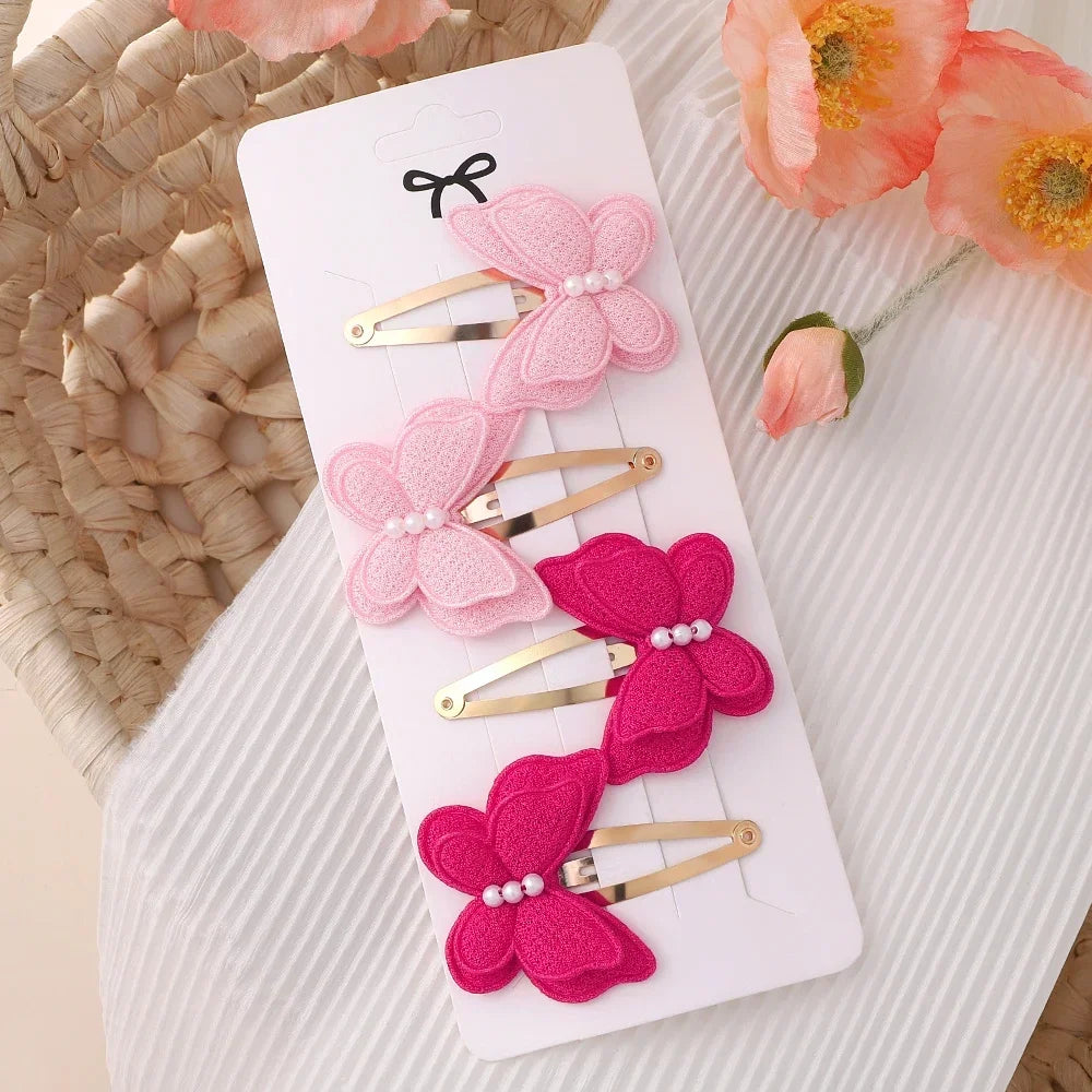 Baby Girls Hair Clips 4Pcs Set Handmade Crochet Butterfly Alloy Hairpins Headwear
