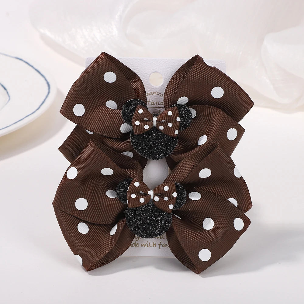 3.9 Inch Big Bows Hair Clips For Little Girls Cartoon Polka Dot Headdresses Set 2Pcs Lot