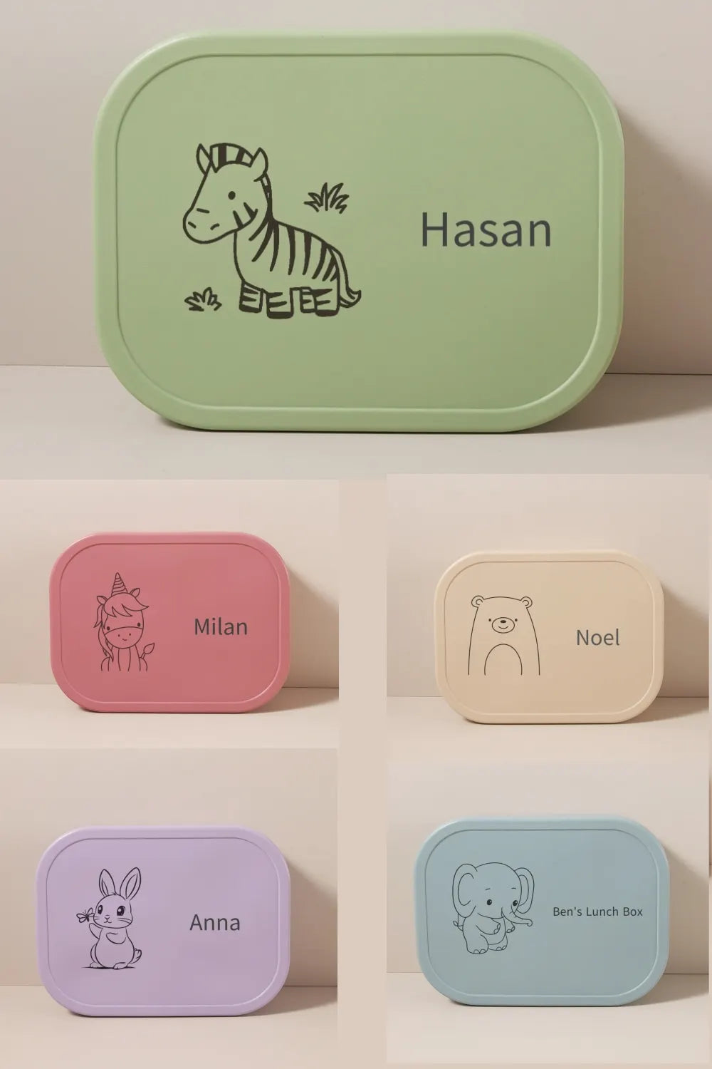 Personalized 340ml Silicone Bento Lunch Box with Name – 4 Compartment Kids Lunch Box