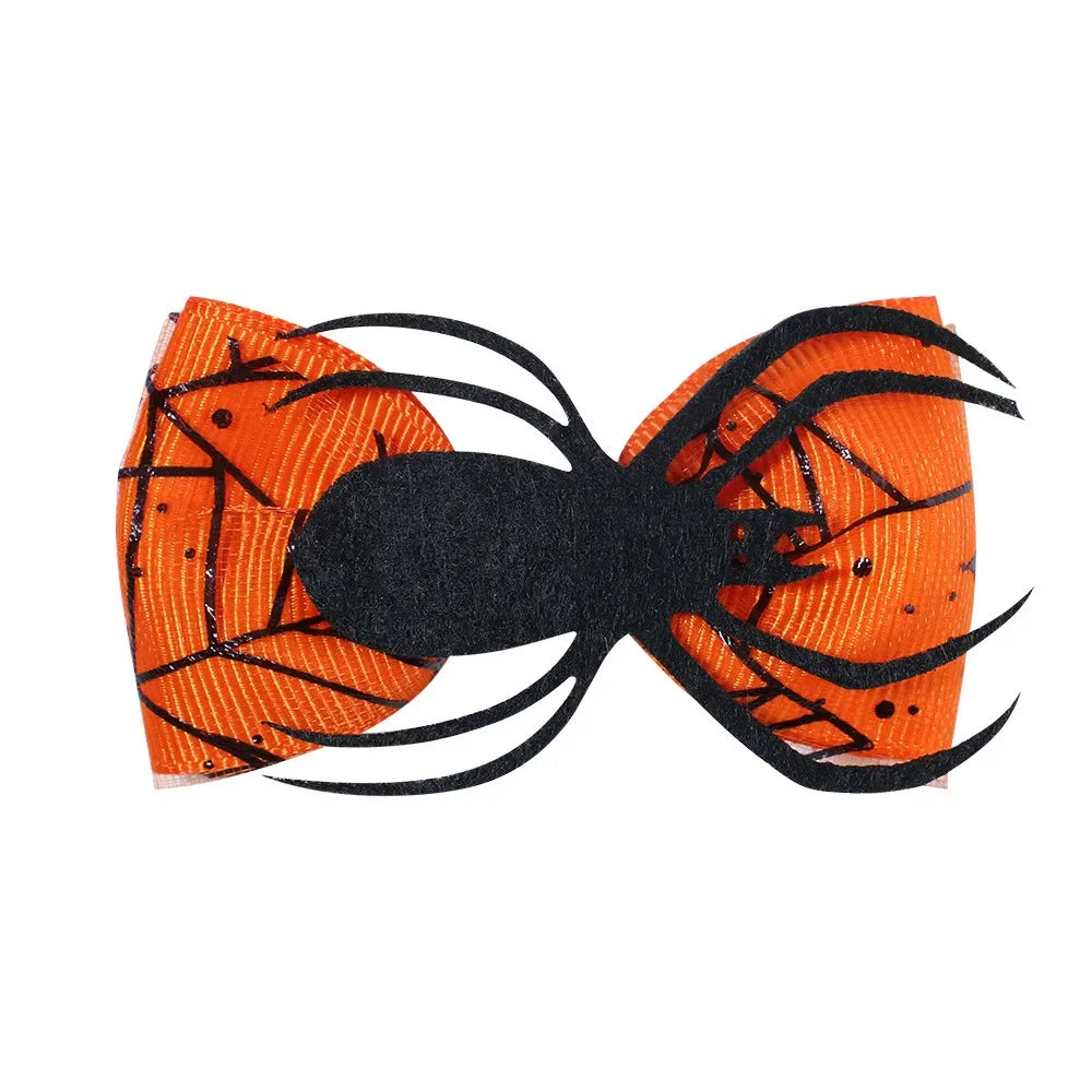 2Pcs/Set Halloween Hair Accessories for Kids Girls - Ribbon Bow Hairpin Ghost Pumpkin Bat Hair Clips for Party Decoration