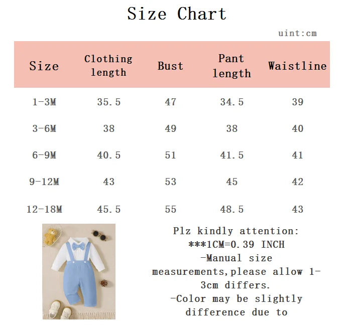 Newborn Baby Boy Spring Autumn Set lapel Bow jumpsuit+Blue Pants Two piece Set for 0-18 Months Baby Boy, Little Gentleman Set