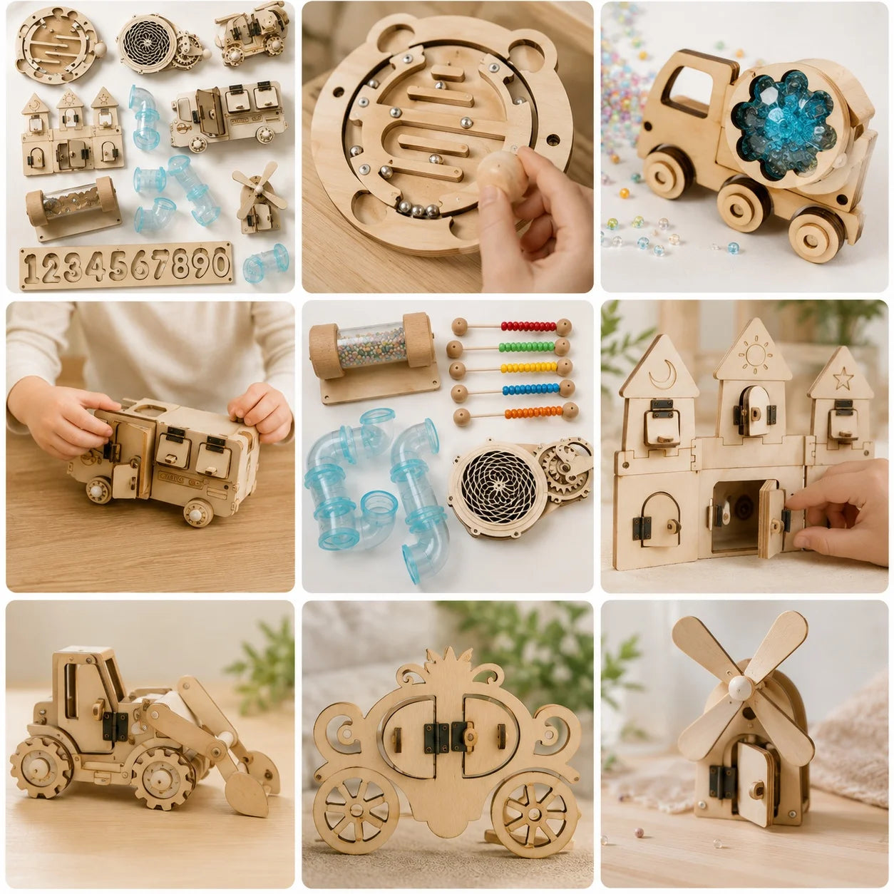 Montessori Busy Board Toddlers Wooden Sensory Activity  LED Switch Gears Maze Lacing  Fine Motor Skills Learning Set for Kids