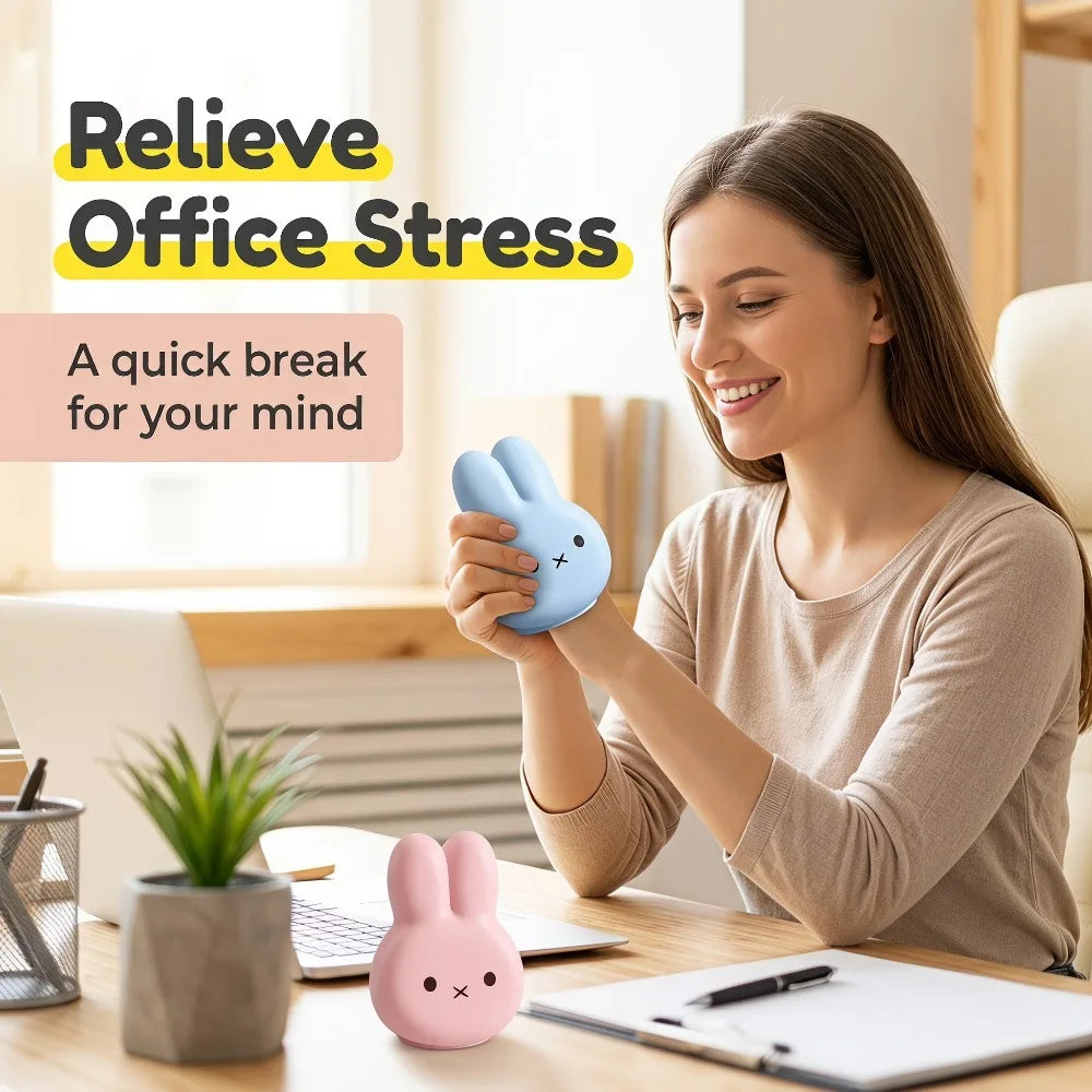 Cute Bunny Squishy Toy Slow Rising Stress Relief Fidget PU Squeeze Play Anxiety Reliever Calm Focus  Desk Decor Office Gift
