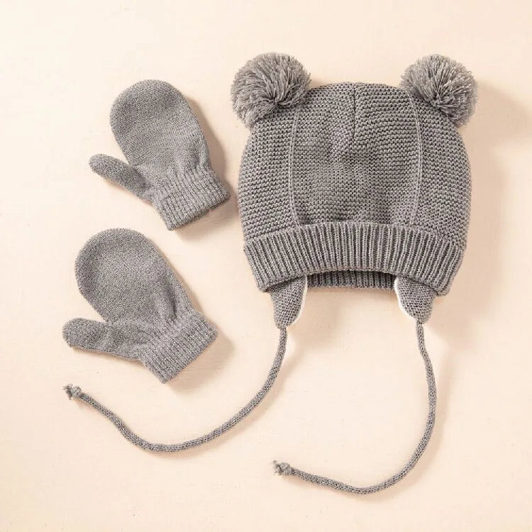 Cross-Border Baby Hat Two-Piece Set Knitted Hat Gloves Foreign Trade Classic Style Warm Hat Gloves Set for Children