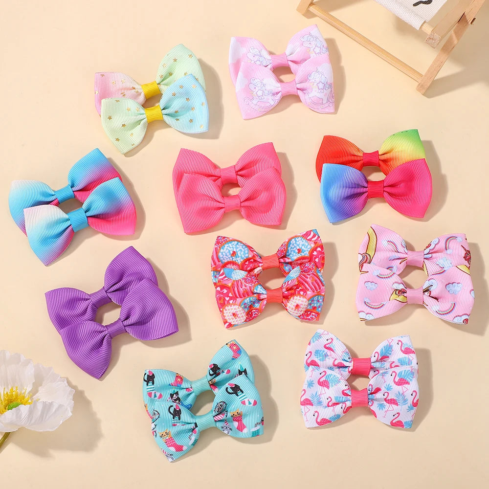 20Pcs cute baby bows hair clips for girls hair bangs lovely printing ribbon hairgripes kids casual party dress up headwear