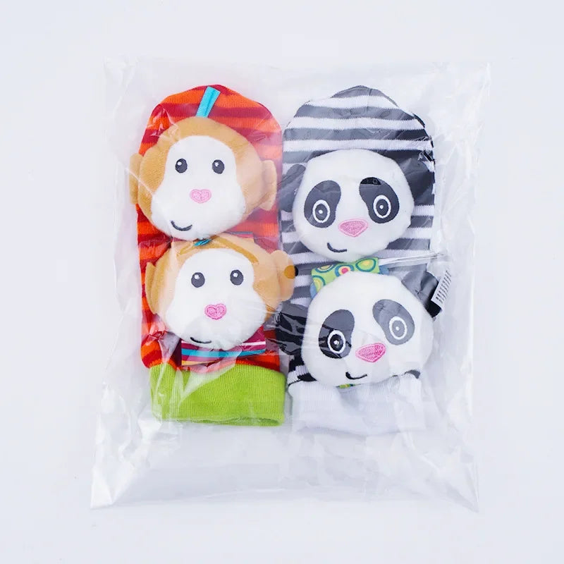 Newborn Baby Cute Stuffed Animals Baby Rattles Soft Socks Wristband Set Baby Rattles Toys Make Sounds Games For Babies