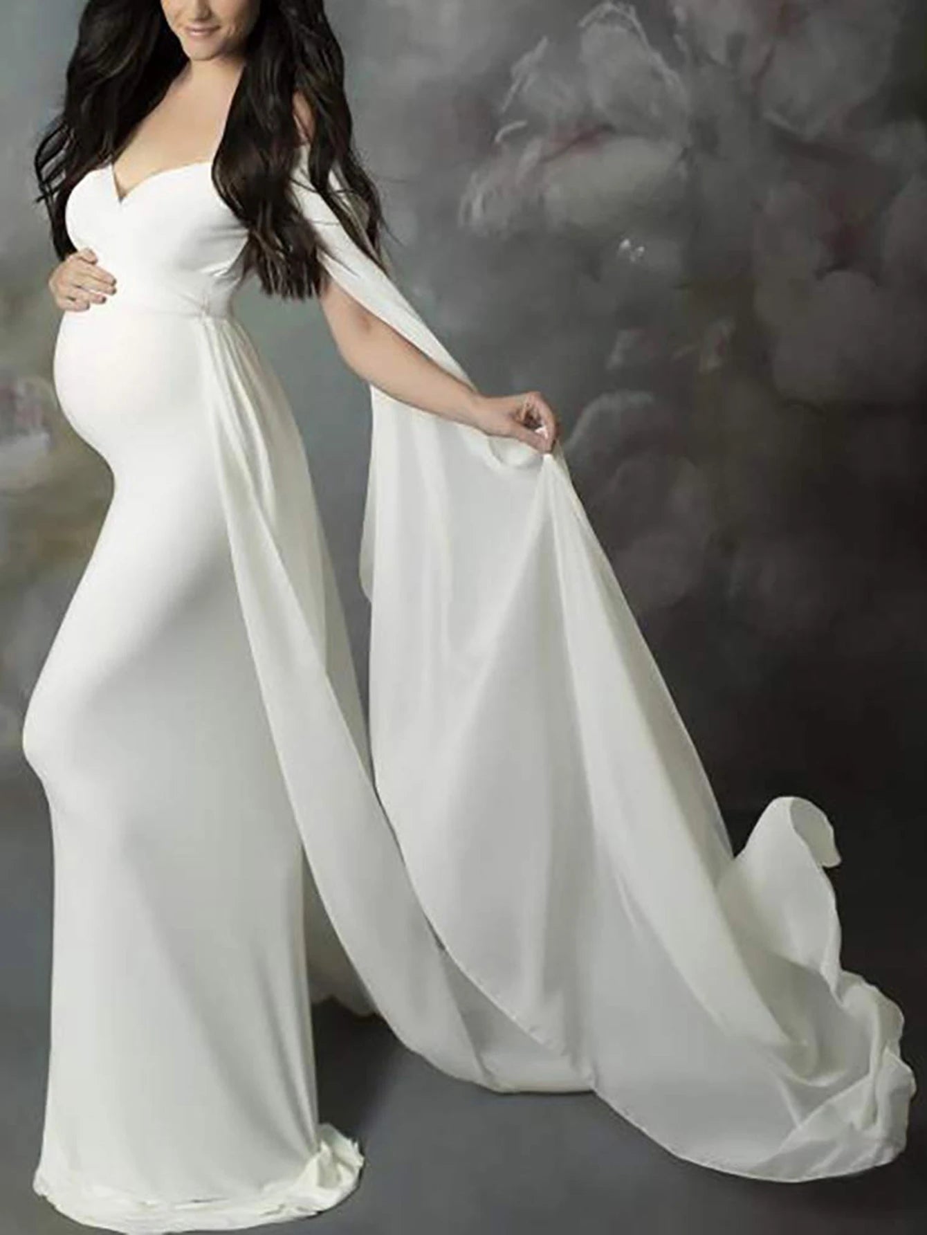 Maternity Long Dress With Shawl Trailing Women's Robe Floating Sleeves for Baby Shower Maternity Photo Shoot