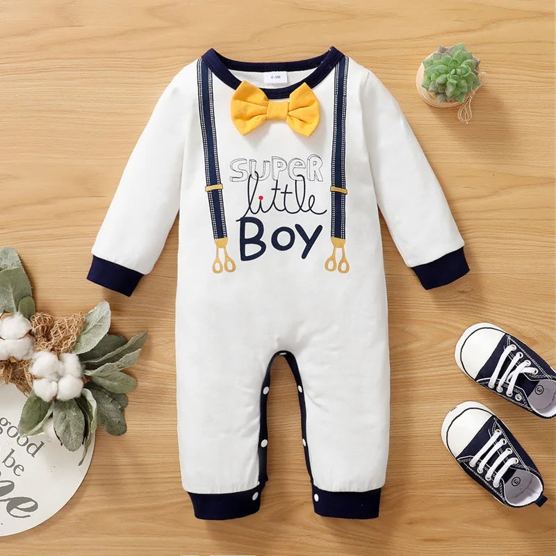 Baby Boy Jumpsuit Letter Printed Small gentleman Long sleeved Jumpsuit for Newborns Baby Boy 0-18 Months in Spring and Autumn