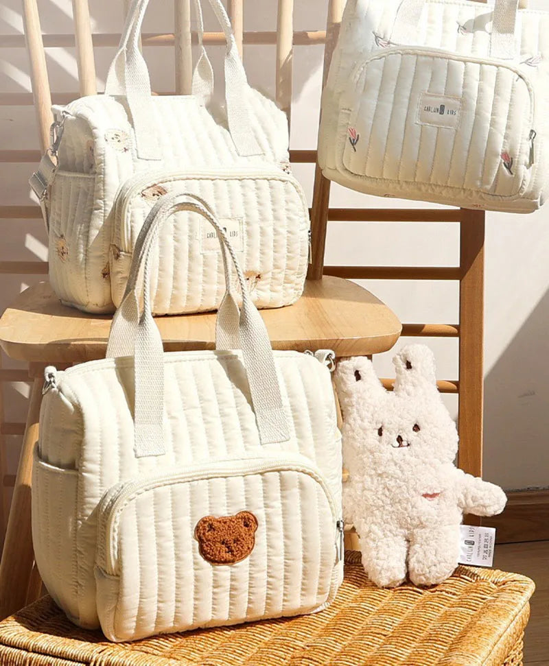 New Mommy Bag Portable Large Capacity Diaper Bag Embroidered Bear Cute Leisure Storage Bag