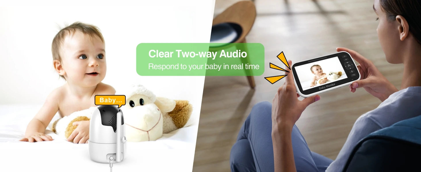 Baby Monitor with Camera 5'' Display with 30 Hours Battery, Pan-Tilt-Zoom Video Baby Monitor No WiFi, 2-Way Call, Temperature