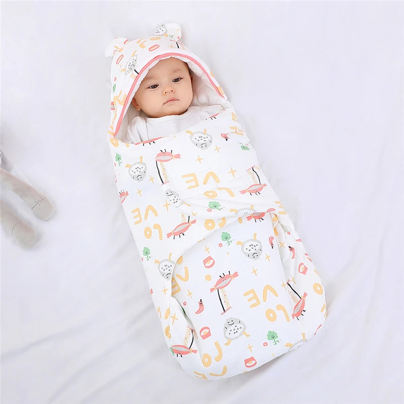 Newborn Baby Sleeping Bags Cartoon Baby Wrap Blankets Autumn and Winter Newborn SleepSack Envelope Thick Cocoon for Baby 0-6M