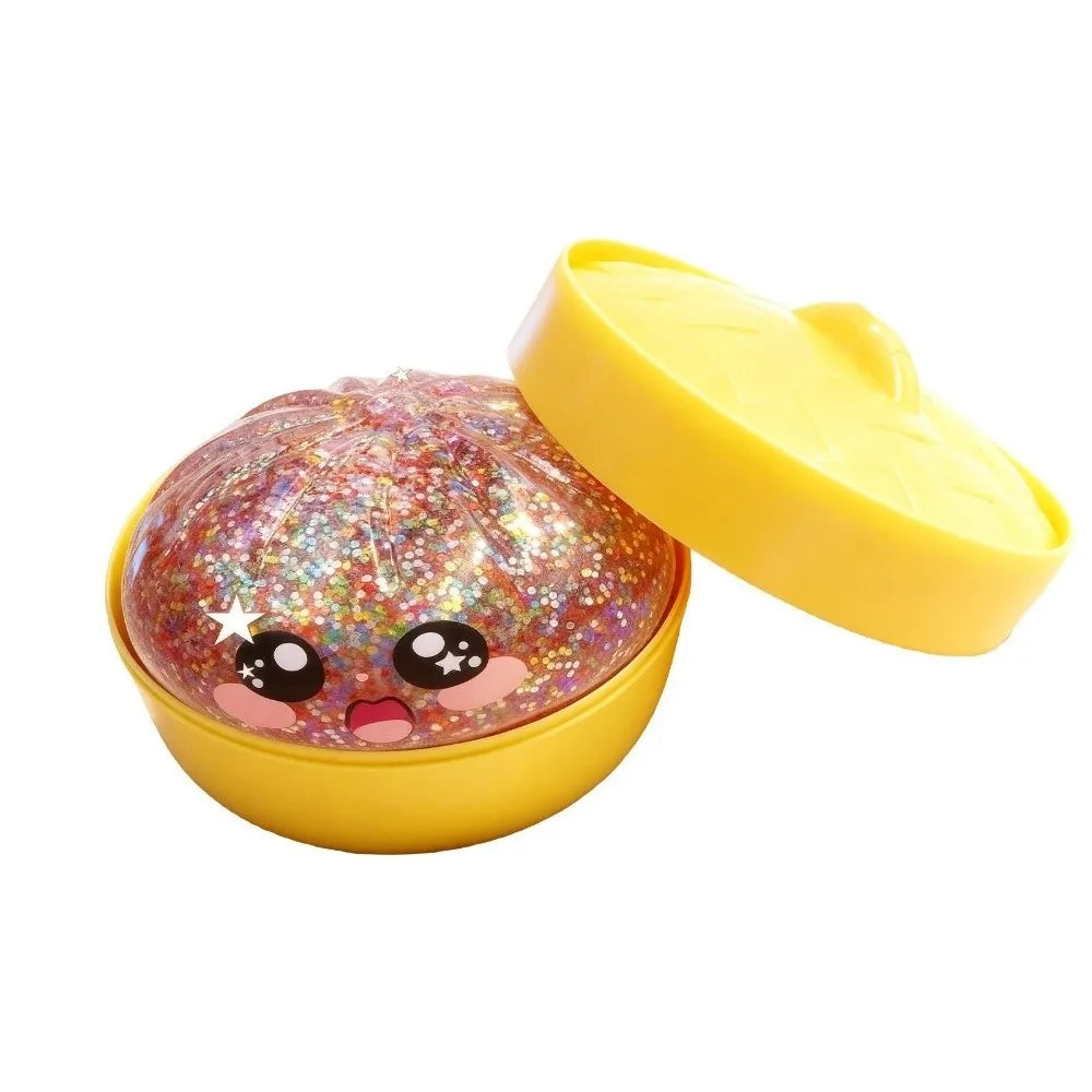 Glitter Dumplings Squishy Toy Soft with Steamer Squishy Toy Slow Resilience Fidget Stress Relief Sensory Ball
