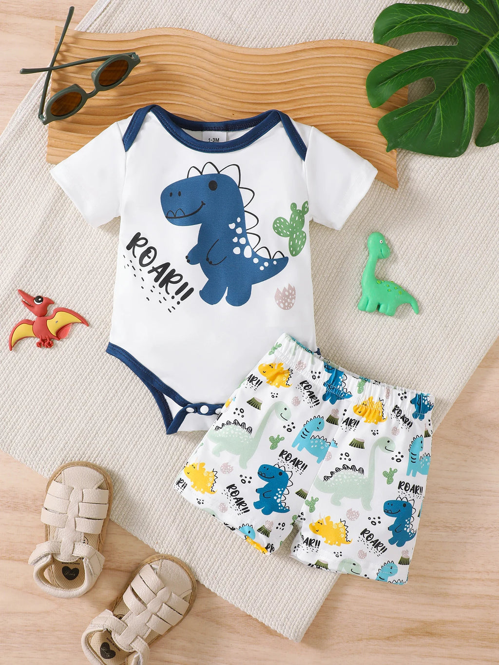 0-18 Months old Baby boy Summer Set Dinosaur Print Short sleeved and Shorts Set for Newborn Baby Boy Casual Style Clothing
