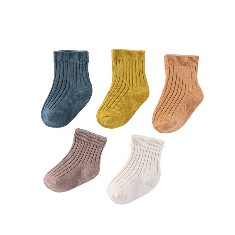 Four Seasons Baby Socks 0-5T Mid Calf Cotton Soft Breathable Infant Accessories 5 Pairs