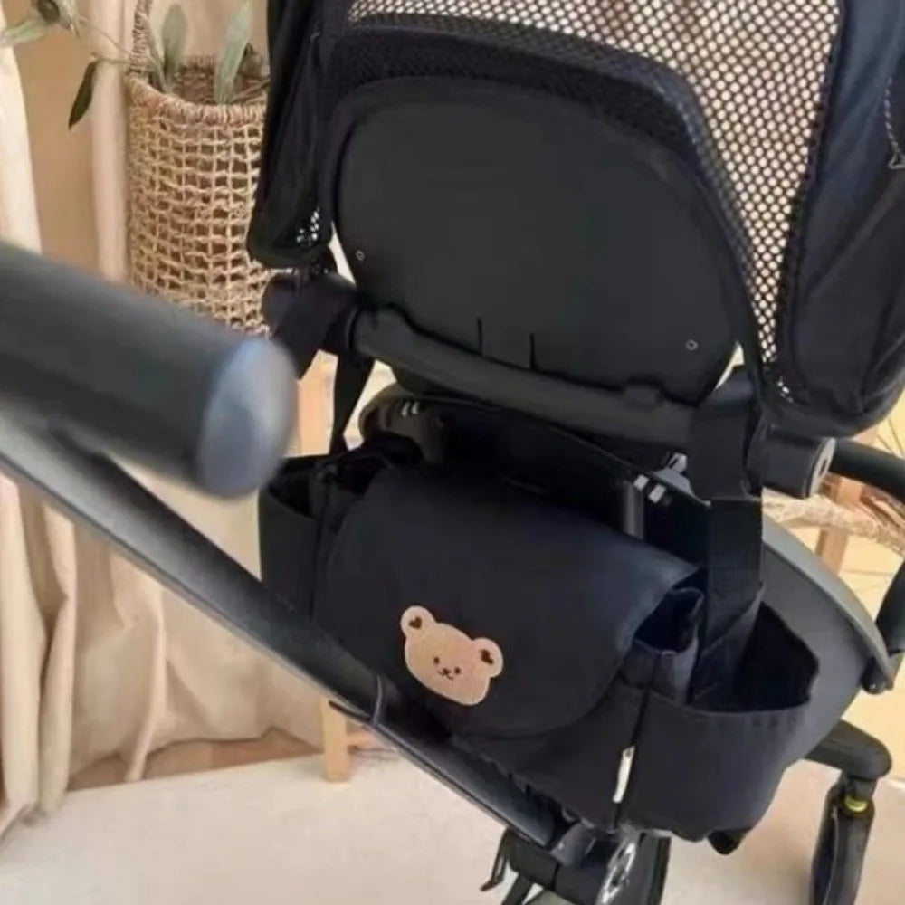 Cartoon Stroller Organizer Bag Bear Cloth Pram Storage Bag Large Capacity Multi Pocket Stroller Hanging Bag