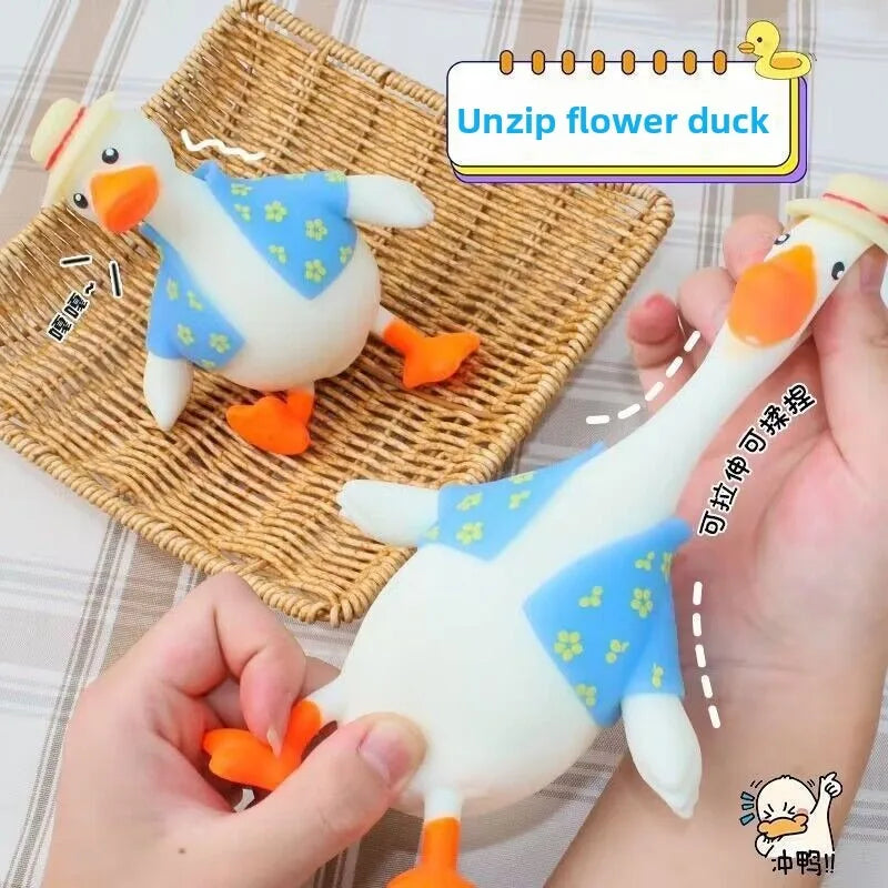 Duck Squishy Toy – Cute Fluffy Duckling Shape, Squeeze to Relieve Stress, Portable Size, Unzip Flower Feature,Fun for All Ages