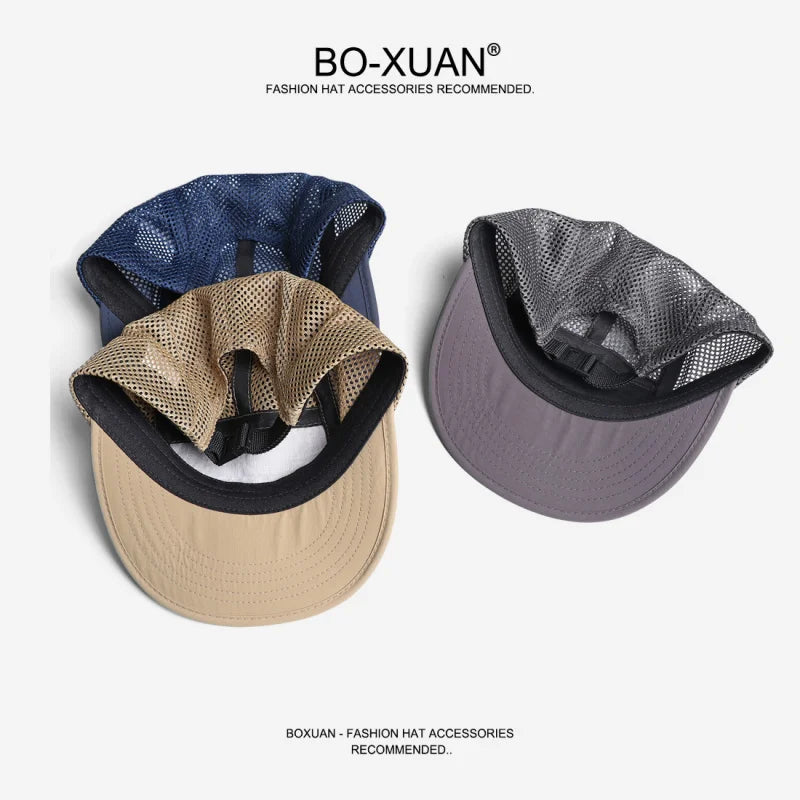 American Retro Mesh Breathable Flat Brim Men's Workwear Style Summer Outdoor Sports Quick-Dry Five-Panel Baseball Cap
