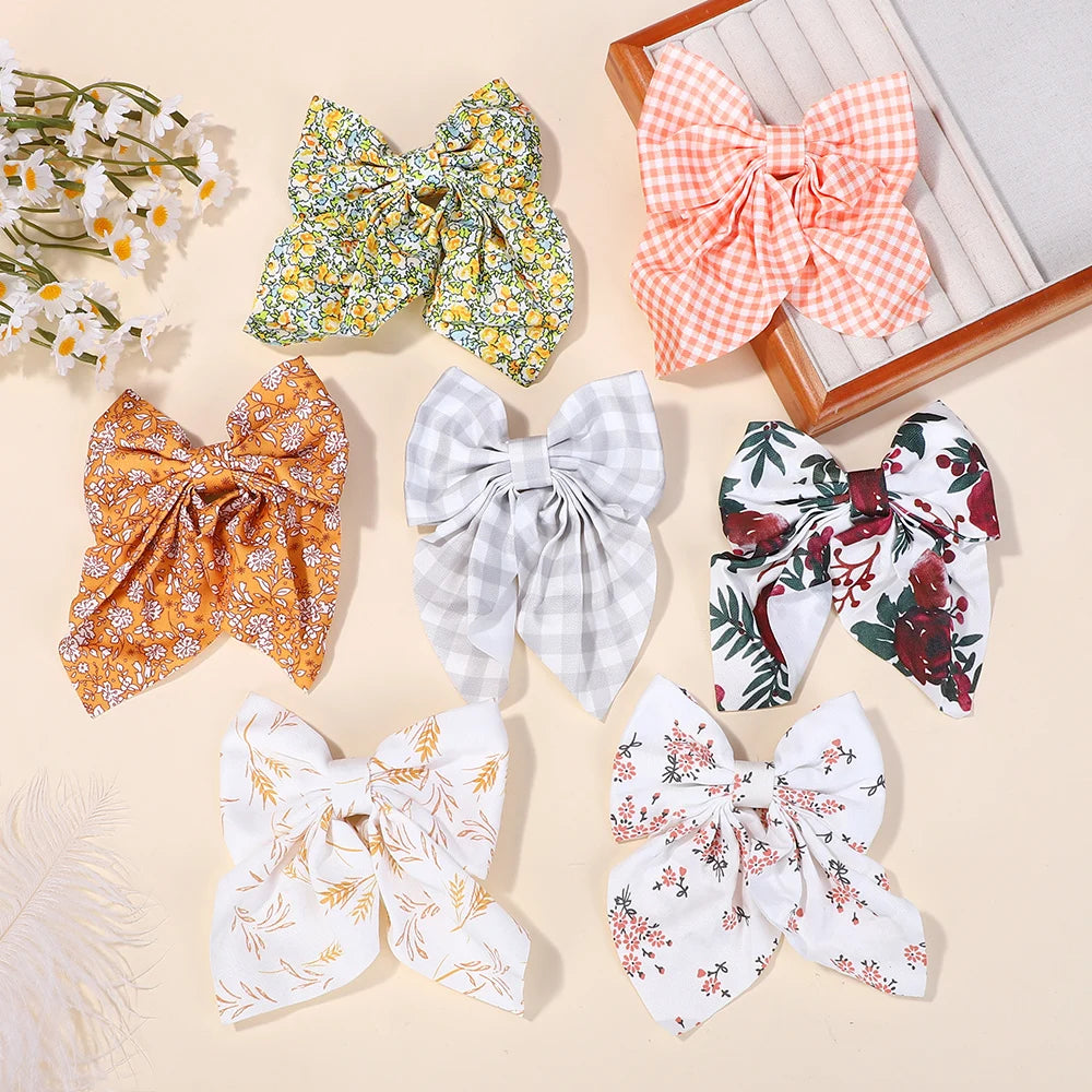 10Pcs Random bows hairgripes for women printe cheer up bowknot ribbon hairclips girls ponytail hair claw clips
